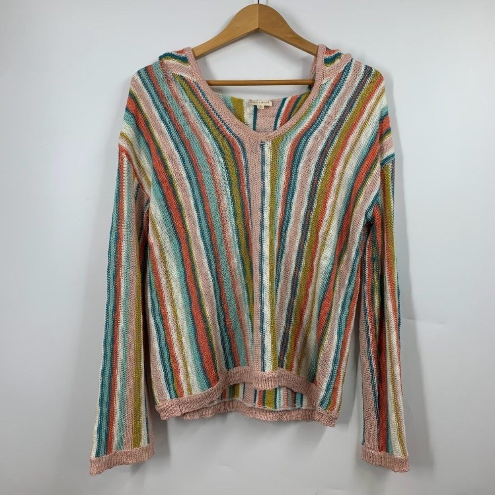 Hem & Thread Women's Rainbow Pastel Knit Long Sleeve Pullover Hoodie Size S